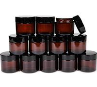 Vivaplex, 12, Amber, 2 oz, Round Glass Jars, with Inner Liners and black Lids