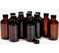 Vivaplex, 12, Amber, 4 oz Glass Bottles, with Lids, Amber/Black