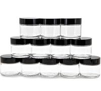 Vivaplex, 12, Clear, 2 oz, Round Glass Jars, with Inner Liners and black Lids