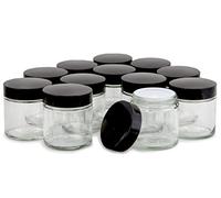 Vivaplex, 12, Clear, 4 oz, Round Glass Jars, with Inner Liners and black Lids