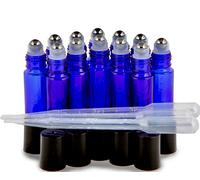 Vivaplex, 12, Cobalt Blue, 10 ml Glass Roll-on Bottles with Stainless Steel Roller Balls. 3-3 ml Droppers Included