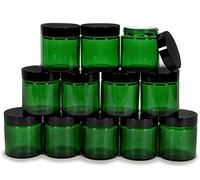 Vivaplex, 12, Green, 4 oz, Round Glass Jars, with Inner Liners and black Lids