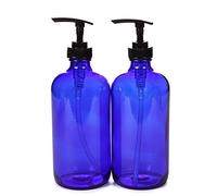 Vivaplex, 2, Large, 16 oz, Empty, Cobalt Blue Glass Bottles with Black Lotion Pumps