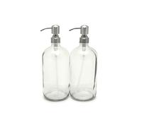 Vivaplex, 2, Large, 32 oz, Empty, Clear Glass Bottles with Stainless Steel, Lotion Pumps