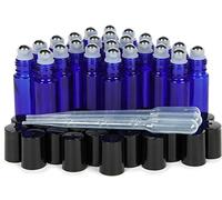 Vivaplex 24 count, cobalt blue, 10 ml glass roll-on bottles with stainless steel roller balls, 3-3 ml droppers included