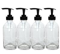 Vivaplex, 4, Large, 8 Oz, Empty, Clear Glass Bottles With Black Lotion Pumps