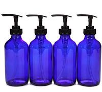 Vivaplex, 4, Large, 8 oz, Empty, Cobalt Blue Glass Bottles with Black Lotion Pumps