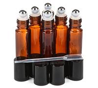 Vivaplex 6 count, amber, 10 ml glass roll-on bottles with stainless steel roller balls - 0.5 ml dropper included