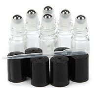 Vivaplex 6 count, clear, mini (approximately 4 ml, 1/8 fl. Oz) glass roll-on bottles with stainless steel roller balls - 0.5 ml dropper included