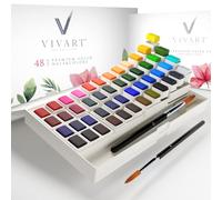 Vivart Premium 48-Color Watercolor Set for Adults & Beginners - 48 Vivid Half-Pans, 2 Artist-Grade Brushes (Sizes 8 & 12), 20-Sheet 300 gsm Cold-Press Paper Pad & Step-by-Step e-Course