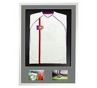 Vivarti DIY Adult 3D Mounted + Double Aperture Sports Shirt Display Frame for Football Shirt, Rugby Shirt, Band T-Shirt Shadow Box - 61 x 91.5cm - Gloss White Frame, Silver Mount, Black Backing Card