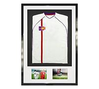 Vivarti DIY Adult 3D Mounted + Double Aperture Sports Shirt Display Frame for Football Shirt, Rugby Shirt, Band Shirt Shadow Box - 61 x 91.5cm - Gloss Black Frame, White Mount, Black Backing Card