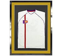 Vivarti DIY Adult 3D Mounted Sports Shirt Display Frame for Football Shirt, Rugby Shirt, Band T-Shirt Shadow Box - 60 x 80cm - Gloss Black Frame, Gold Mount, Black Backing Card