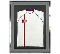 Vivarti DIY Adult 3D Mounted Sports Shirt Display Frame for Football Shirt, Rugby Shirt, Band T-Shirt Shadow Box - 60 x 80cm - Gloss Black Frame, Silver Mount, Black Backing Card