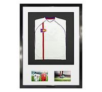Vivarti DIY Infant 3D Mounted + Double Aperture Sports Shirt Display Frame for Football Shirt, Rugby Shirt, Band Shirt Shadow Box - 50x 70cm - Gloss Black Frame, White Mount, Black Backing Card