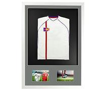 Vivarti DIY Infant 3D Mounted + Double Aperture Sports Shirt Display Frame for Football Shirt, Rugby Shirt, Band T-Shirt Shadow Box - 50x 70cm - White Frame, Silver Mount, Black Backing Card