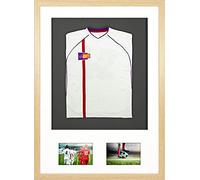Vivarti DIY Infant 3D Mounted + Double Aperture Sports Shirt Display Frame for Football Shirt, Rugby Shirt, Band T-Shirt Shadow Box - 50x 70cm - Oak Frame, White Mount, Black Backing Card
