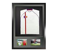Vivarti DIY Infant 3D Mounted + Double Aperture Sports Shirt Display Frame for Football Shirt, Rugby Shirt, Band T-Shirt Shadow Box - 50x 70cm - Black Frame, Silver Mount, Black Backing Card
