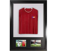 Vivarti DIY Infant 3D Mounted + Double Aperture Sports Shirt Display Frame for Football Shirt, Rugby Shirt, Band T-Shirt Shadow Box - 50 x 70cm - Black Frame, Black Mount, White Backing Card