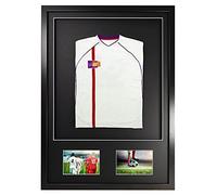 Vivarti DIY Infant 3D Mounted + Double Aperture Sports Shirt Display Frame for Football Shirt, Rugby Shirt, Band T-Shirt Shadow Box - 50 x 70cm - Black Frame, Black Mount, Black Backing Card
