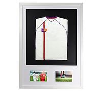 Vivarti DIY Infant 3D Mounted + Double Aperture Sports Shirt Display Frame for Football Shirt, Rugby Shirt, Band T-Shirt Shadow Box - 50 x 70cm - White Frame, White Mount, Black Backing Card