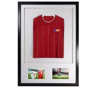 Vivarti DIY Infant 3D Mounted + Double Aperture Sports Shirt Display Frame for Football Shirt, Rugby Shirt, Band T-Shirt Shadow Box - 50 x 70cm - Black Frame, White Mount, White Backing Card