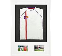 Vivarti DIY Junior 3D Mounted + Double Aperture Sports Shirt Display Frame for Football Shirt, Rugby Shirt, Band Shirt Shadow Box - A1 59.4 x 84cm - Gloss White Frame, White Mount, Black Backing Card