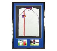 Vivarti DIY Junior 3D Mounted + Double Aperture Sports Shirt Display Frame for Football Shirt, Rugby Shirt, Band T-Shirt Shadow Box - A1 59.4 x 84cm - Gloss Black Frame, Blue Mount, Black Backing Card