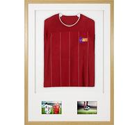 Vivarti DIY Junior 3D Mounted + Double Aperture Sports Shirt Display Frame for Football Shirt, Rugby Shirt, Band T-Shirt Shadow Box - A1 59.4 x 84cm - Oak Frame, White Mount, White Backing Card