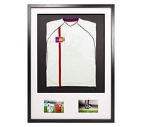 Vivarti DIY Junior 3D Mounted + Double Aperture Sports Shirt Display Frame for Football Shirt, Rugby Shirt, Band T-Shirt Shadow Box - A1 59.4 x 84cm - Black Frame, White Mount, Black Backing Card