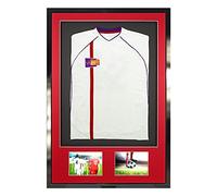 Vivarti DIY Junior 3D Mounted + Double Aperture Sports Shirt Display Frame for Football Shirt, Rugby Shirt, Band T-Shirt Shadow Box - A1 59.4 x 84cm - Gloss Black Frame, Red Mount, Black Backing Card