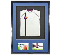 Vivarti Infant 3D Mounted Double Aperture Sports Shirt Display Frame - 50x70cm - Gloss Black Frame, Blue Mount, Black Backing Card