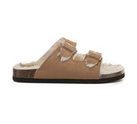 VIVASHOES Faux Suede Twin Strap Big Buckle Suede Slide Sandals for Women - Cozy Double Strap Slip-On with Adjustable Buckles & Cork Footbed - Soft House Sandals for Indoor & Outdoor Comfort - Tan 6