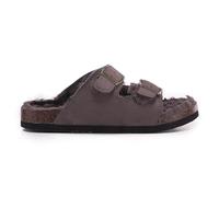 VIVASHOES Faux Suede Twin Strap Big Buckle Suede Slide Sandals for Women - Cozy Double Strap Slip-On with Adjustable Buckles & Cork Footbed - Soft House Sandals for Indoor & Outdoor - Mocha 7