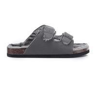 VIVASHOES Faux Suede Twin Strap Big Buckle Suede Slide Sandals for Women - Cozy Double Strap Slip-On with Adjustable Buckles & Cork Footbed - Soft House Sandals for Indoor & Outdoor - Grey 7