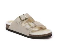 VIVASHOES Twin Strap Big Buckle Suede Cozy Slide Sandals for Women - 3 - Beige