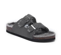 VIVASHOES Twin Strap Big Buckle Suede Cozy Slide Sandals for Women - 3 - Grey