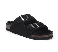 VIVASHOES Twin Strap Big Buckle Suede Cozy Slide Sandals for Women - 7 - Black