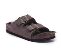VIVASHOES Twin Strap Big Buckle Suede Cozy Slide Sandals for Women - 9 - Mocha