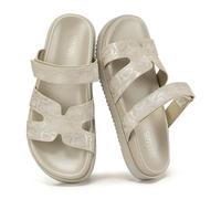 VIVASHOES Women’s Chunky Flat Sandals with Adjustable Strap - Lightweight Slide Sandals for Ladies - Minimalist Summer Sandals for Casual Holiday Beach Walking Wear - Gold Snake UK 7