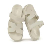 VIVASHOES Women’s Chunky Flat Sandals with Adjustable Strap - Lightweight Slide Sandals for Ladies - Minimalist Summer Sandals for Casual Holiday Beach Walking Wear - Cream UK 5