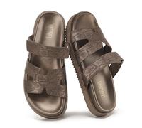 VIVASHOES Women’s Chunky Flat Sandals with Adjustable Strap - Lightweight Slide Sandals for Ladies - Minimalist Summer Sandals for Casual Holiday Beach Walking Wear- Bronze Snake UK 3