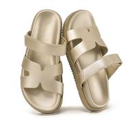 VIVASHOES Women’s Chunky Flat Sandals with Adjustable Strap - Lightweight Slide Sandals for Ladies - Minimalist Summer Sandals for Casual Holiday Beach Walking Wear - Gold Metallic UK 7