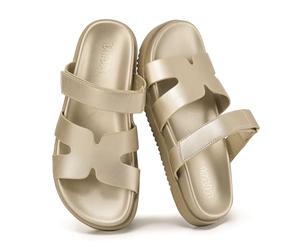VIVASHOES Women’s Chunky Flat Sandals with Adjustable Strap - Lightweight Slide Sandals for Ladies - Minimalist Summer Sandals for Casual Holiday Beach Walking Wear - Gold Metallic UK 7