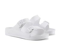 VIVASHOES Women’s Double Buckle EVA Sandals - Lightweight Waterproof Adjustable Slides with Arch Support for Summer, Beach, Pool & Daily Wear - True to Size Good for Wide Fit - White 7
