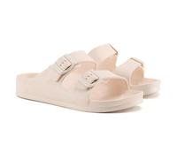 VIVASHOES Women’s Double Buckle EVA Sandals - Lightweight Waterproof Adjustable Slides with Arch Support for Summer, Beach, Pool & Daily Wear - True to Size Good for Wide Fit - Cream 5