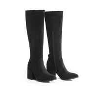 VIVASHOES Women’s Knee High Heeled Boots - Faux Suede Long Boots with Chunky Heel & Side and Pull On Tab - Stylish Tall Winter Booties for Autumn & Winter Outfits - Black 9