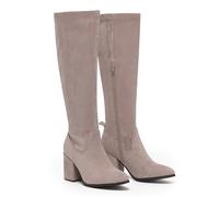 VIVASHOES Women’s Knee High Heeled Boots - Faux Suede Long Boots with Chunky Heel & Side and Pull On Tab - Stylish Tall Winter Booties for Autumn & Winter Outfits - Taupe 3