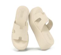 VIVASHOES Women’s Platform Mule Sandals - Lightweight Chunky Slide Sandals for Ladies - Open Toe Slip On Summer Footwear with Flatform Sole - Cream UK 8
