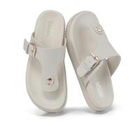 VIVASHOES Women’s Toe Post Flat Sandals with Buckle Strap - Lightweight Thong Slides for Ladies - Open Toe Slip On Sandals for Everyday Summer Wear- Cream UK 7